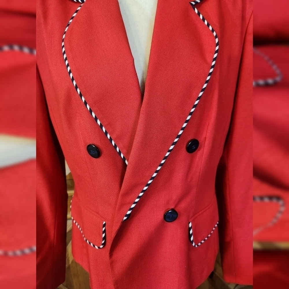 Vintage Dark Cherry Red Blazer Women 10 Preppy Nautical College Retro Statement - Picture 3 of 10